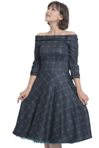 Flattering Swing Dress - Myrtle Green & Pink