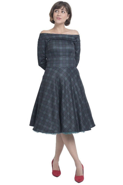Flattering Swing Dress - Myrtle Green & Pink