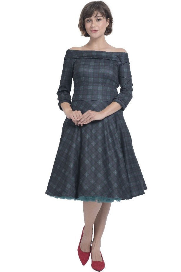 Flattering Swing Dress - Myrtle Green & Pink