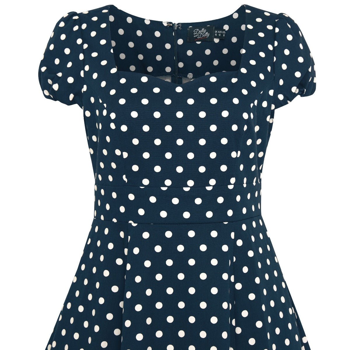 Claudia Flirty Fifties Style Dress in Dark Blue and White