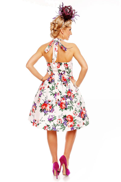 Floral Rockabilly 1950s Dress in White-Pink