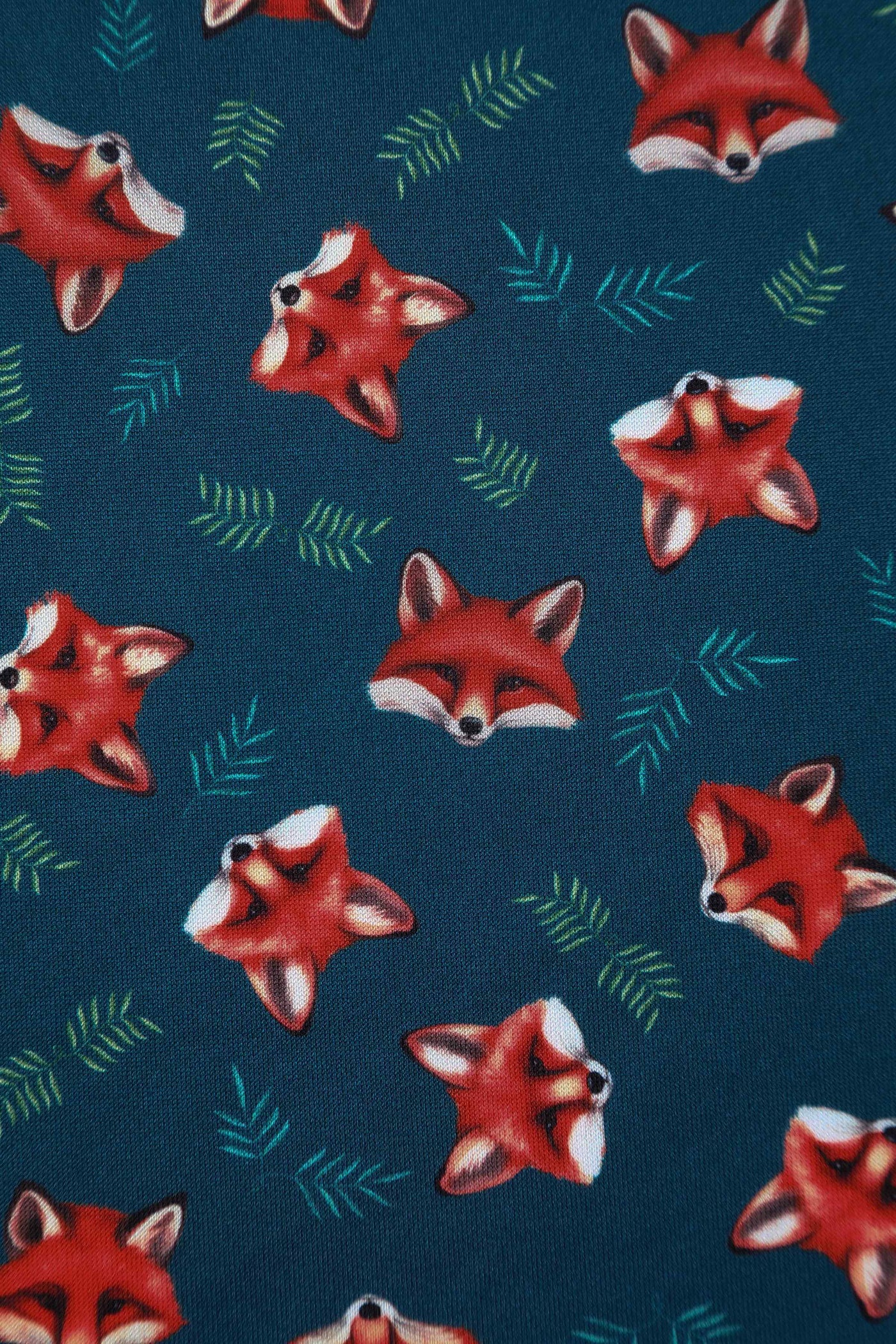 Close up view of Pleated Retro Dress in Dark Blue Fox Print