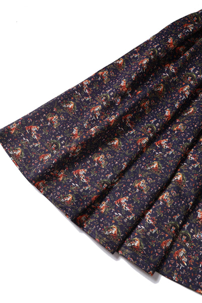 Close up View of Fox Den Print Sleeveless Swing Dress in Purple