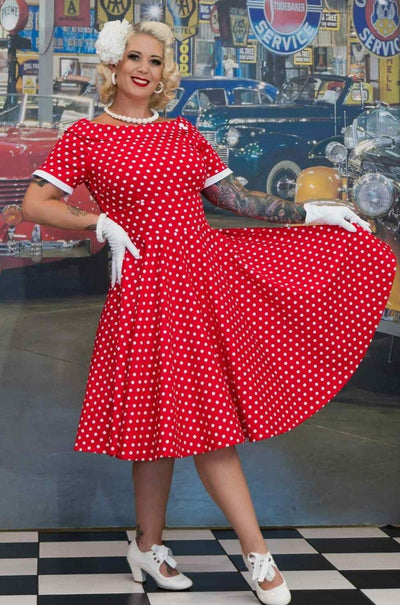 Full Circle Red Polka Dot Swing Dress