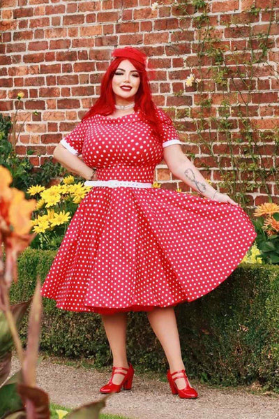 Full Circle Red Polka Dot Swing Dress