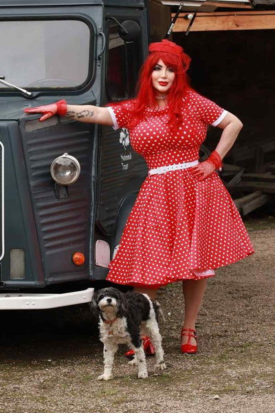 Full Circle Red Polka Dot Swing Dress