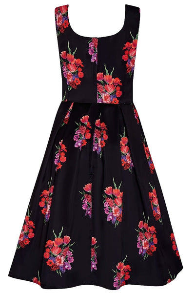 Gorgeous Amanda 50s Inspired in Black and Tulip Bunch Print