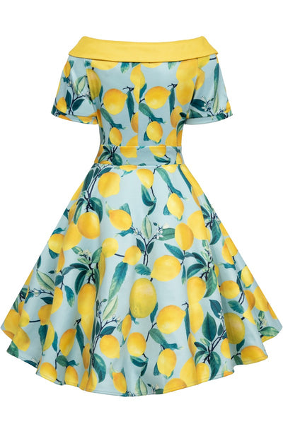 Girls Darlene Flared Dress in Blue Lemon