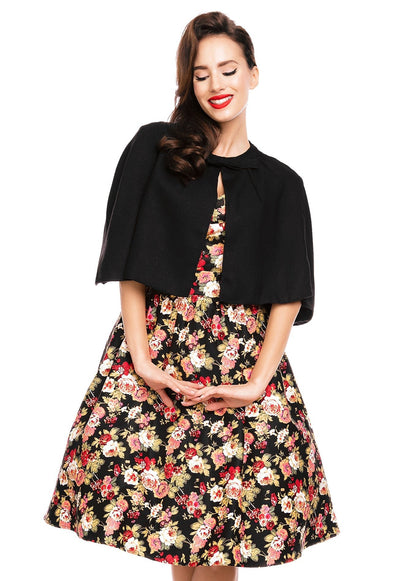 Glamorous 50s Style Cape Shrug in Black