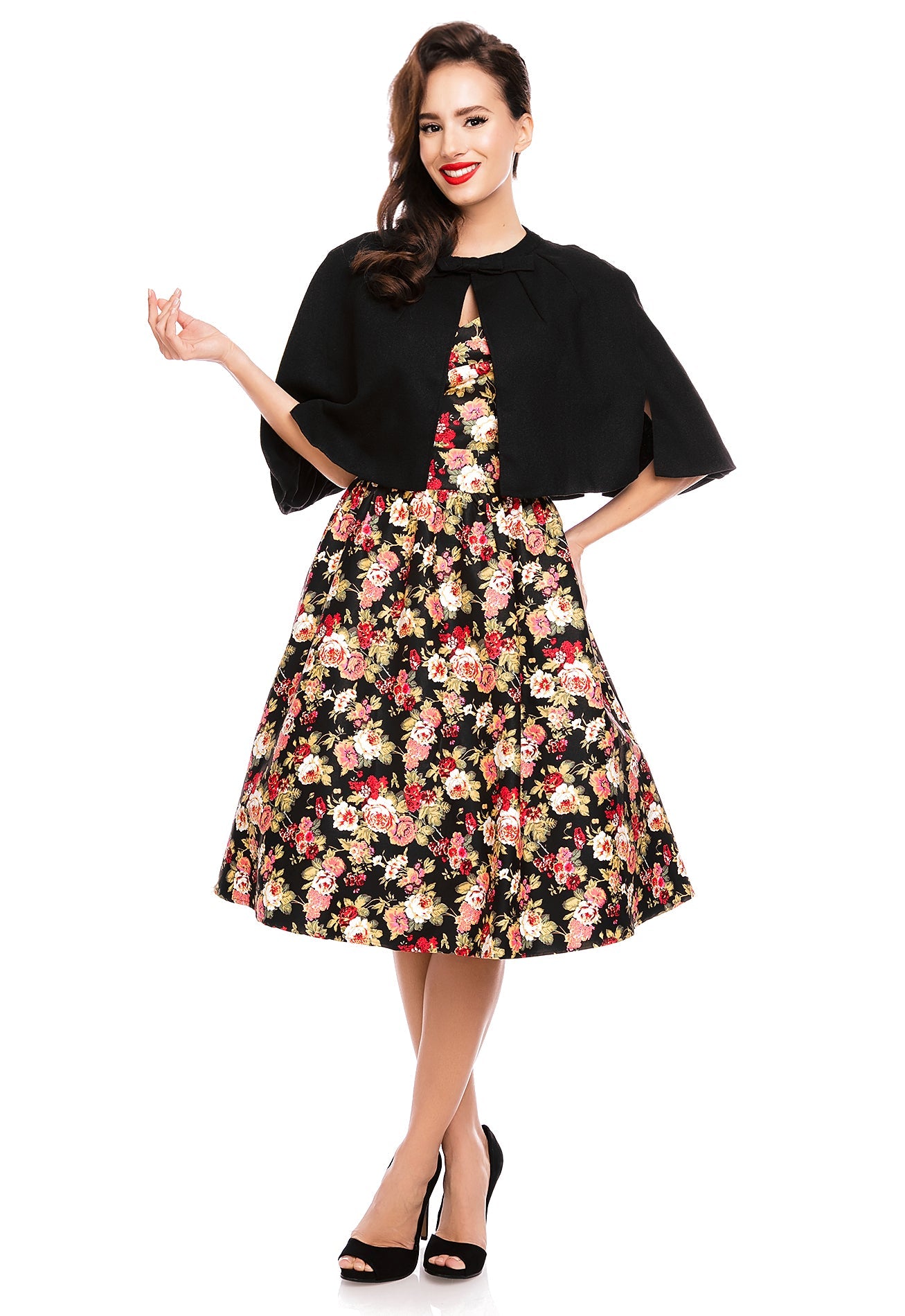 Glamorous 50s Style Cape Shrug in Black