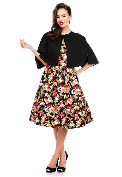 Glamorous 50s Style Cape Shrug in Black