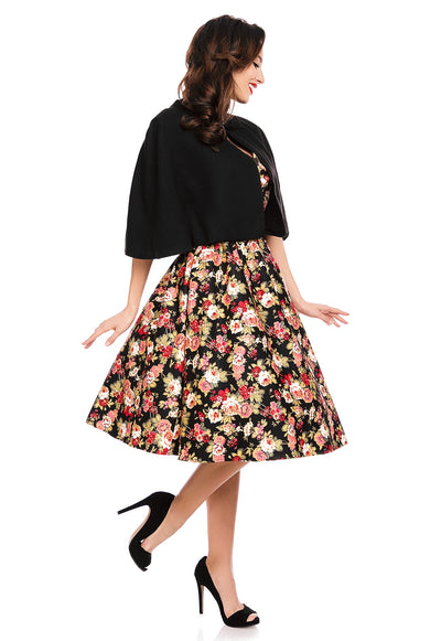 Glamorous 50s Style Cape Shrug in Black