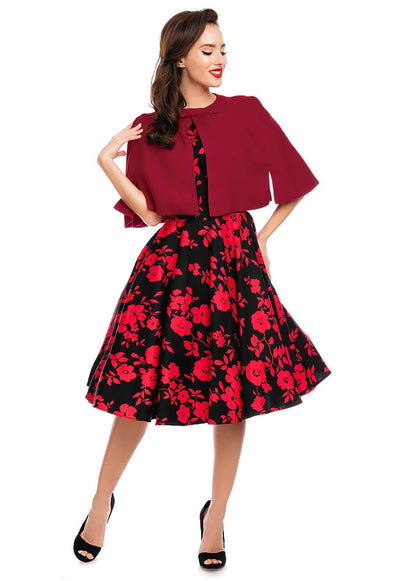 Glamorous 50s Style Cape Shrug in Red