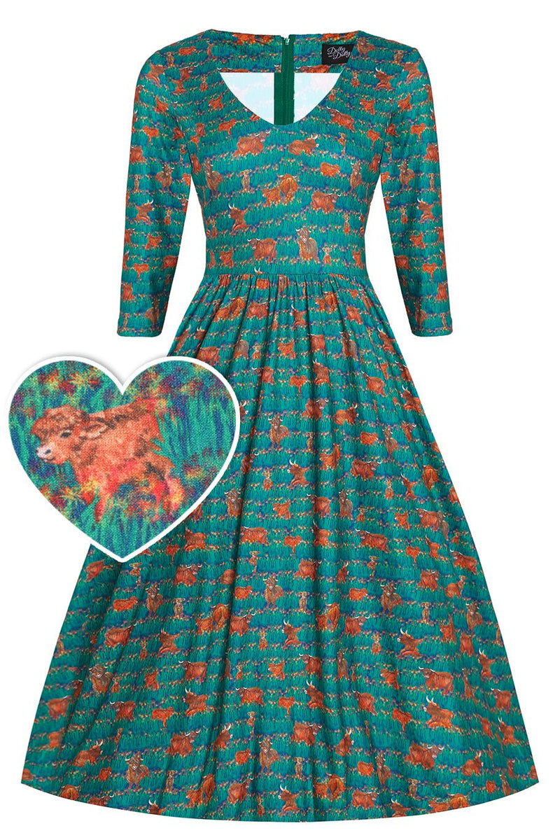 Green Highland Cattle Dress