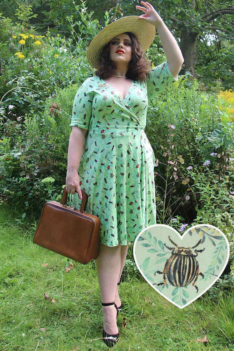 Green Mint Bug Wrap Dress