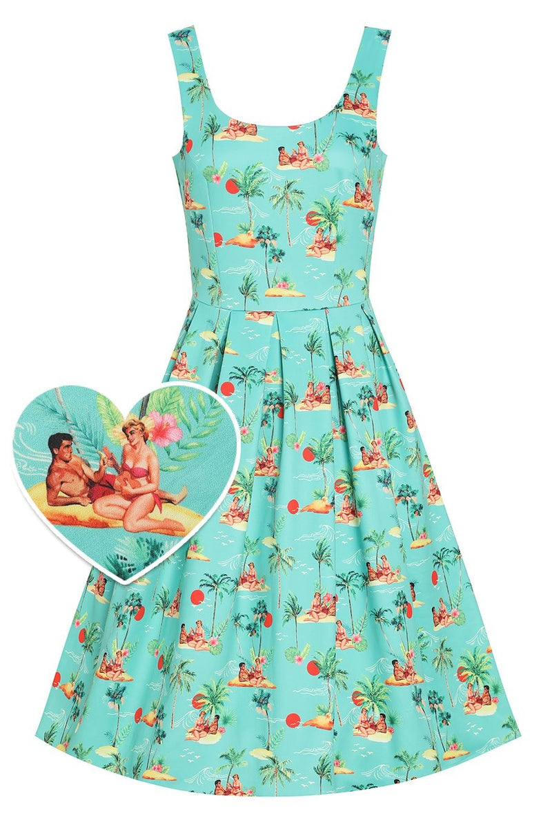 Green Sunset Pinup Couple Swing Dress