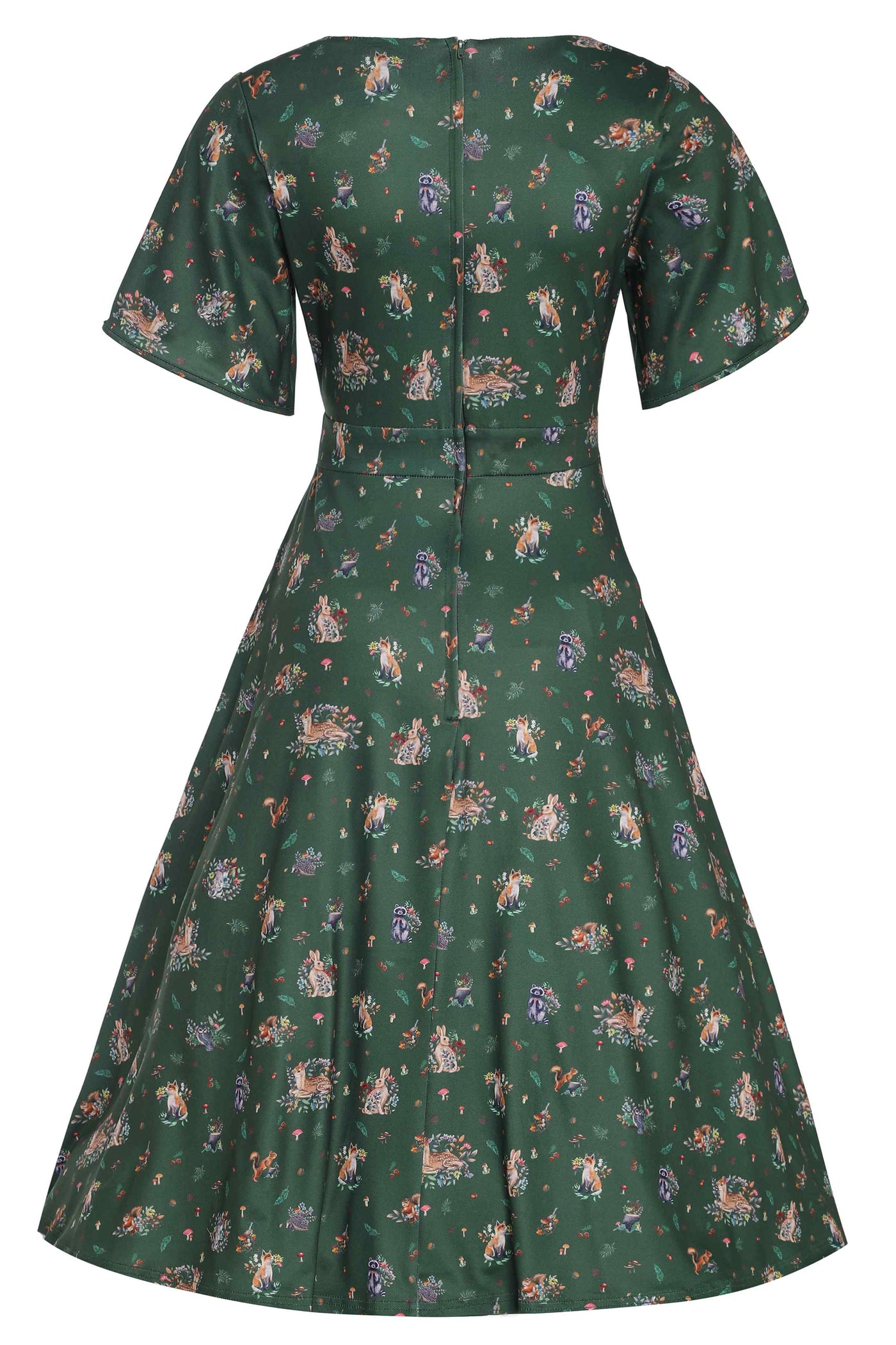 Green Woodland Petal Sleeved Flared Dress