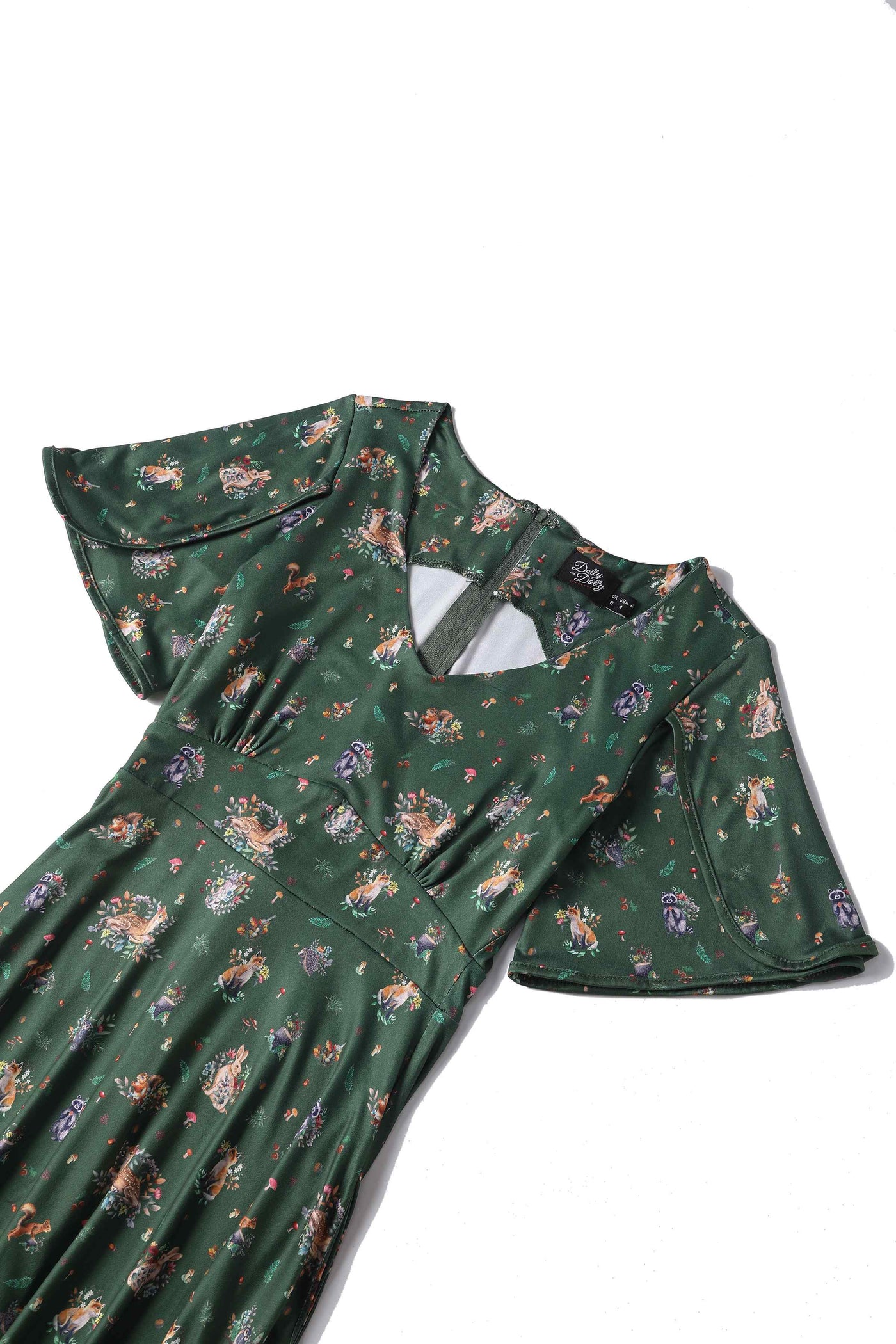 Green Woodland Petal Sleeved Flared Dress