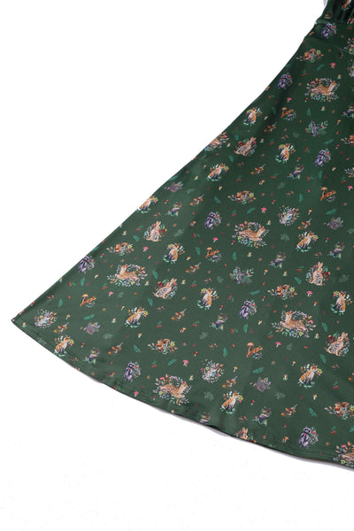Green Woodland Petal Sleeved Flared Dress