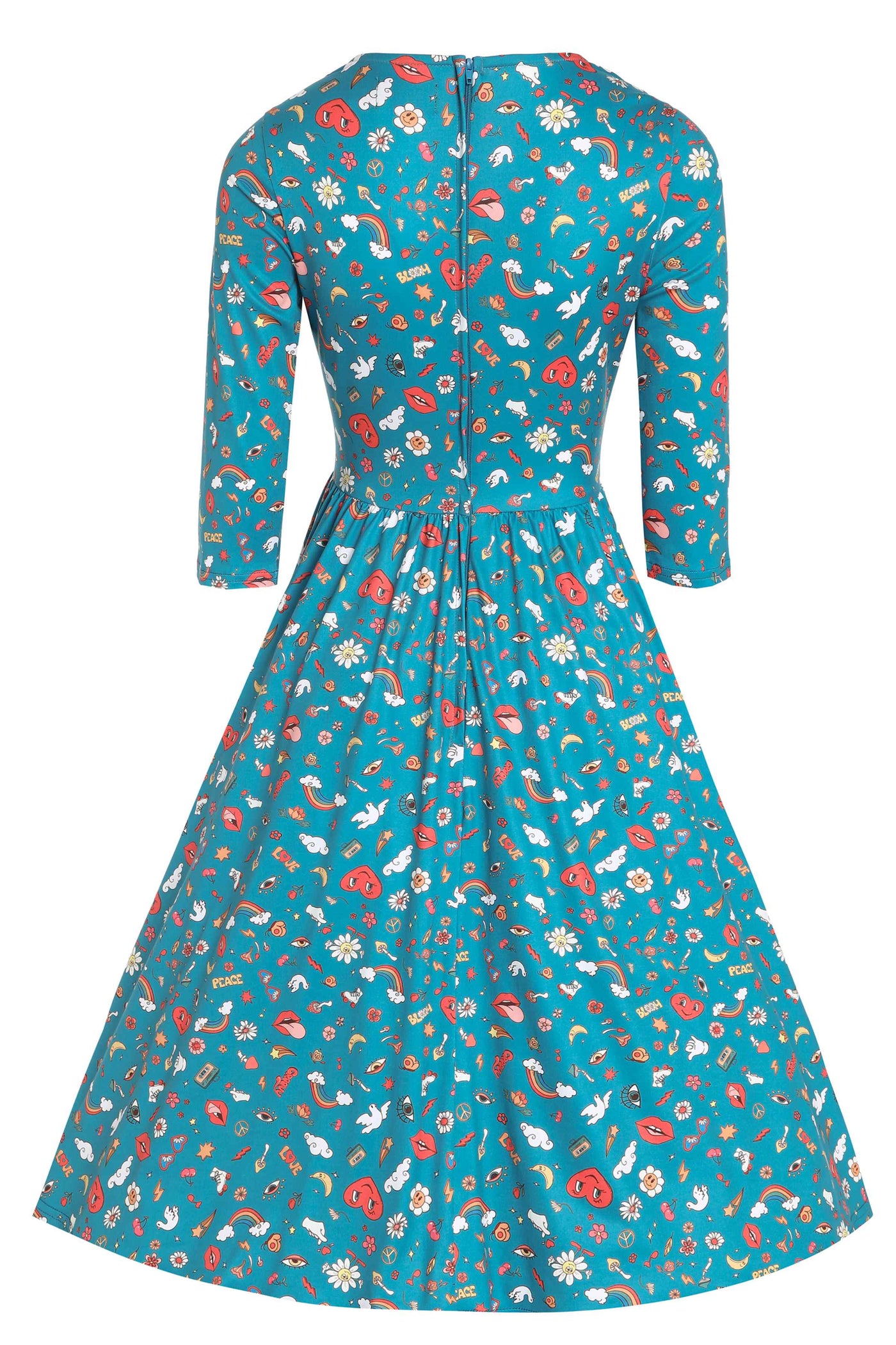 Back View of Groovy Turquoise Long Sleeved Dress