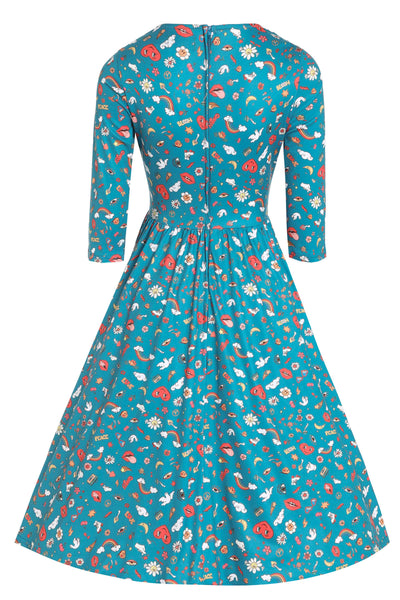 Back View of Groovy Turquoise Long Sleeved Dress