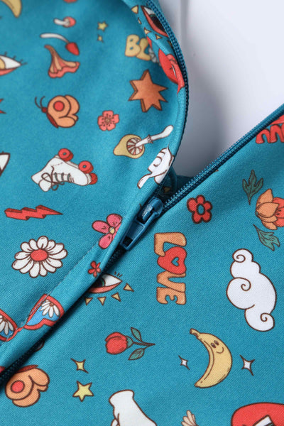 Close up View of Groovy Turquoise Long Sleeved Dress