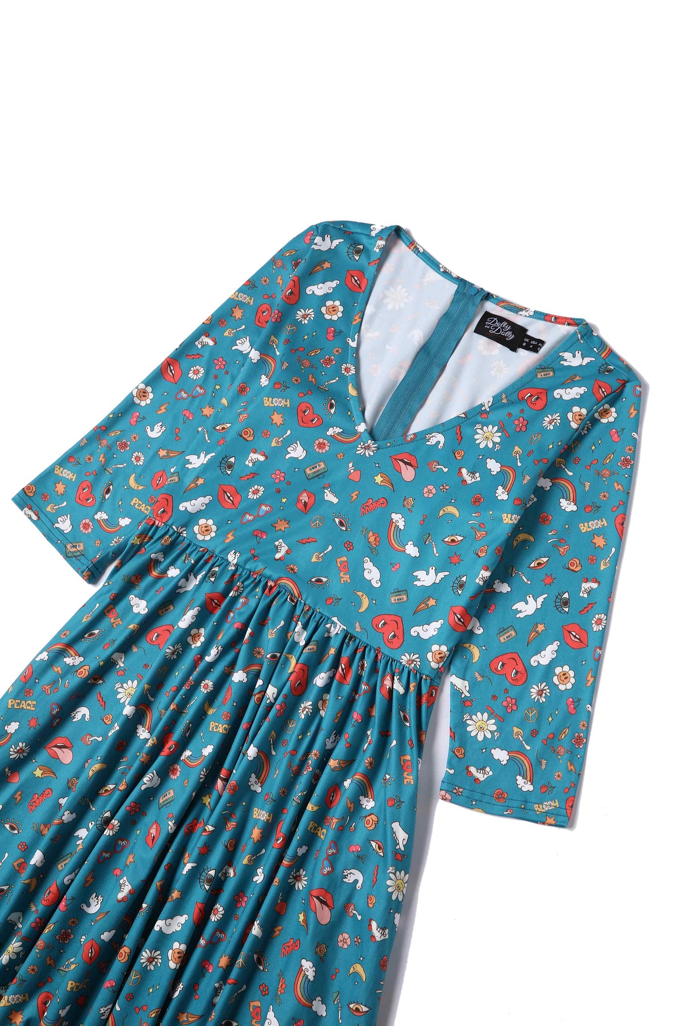 Close up View of Groovy Turquoise Long Sleeved Dress