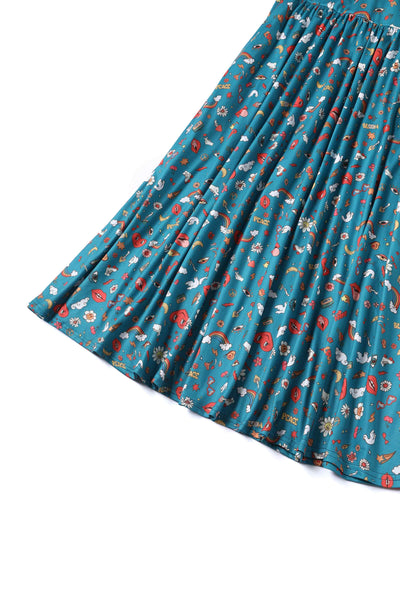 Close up View of Groovy Turquoise Long Sleeved Dress