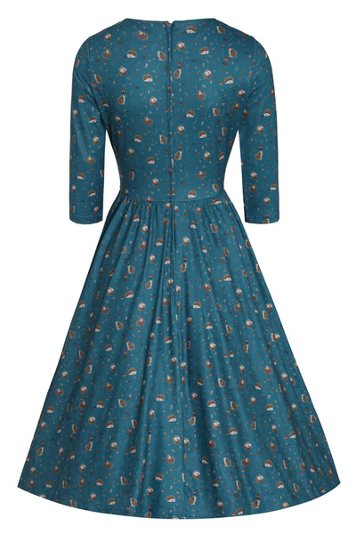 Back view of Hedge and Mushroom Print Dress in Green