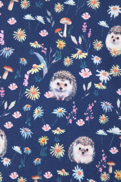 Close Up view of Purple Hedgehog & Mushroom Print Dress