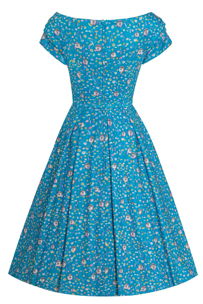 Back View of Hedgehogs Blue Knee Length Tea Dress