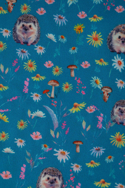 Close up View of Hedgehogs Blue Knee Length Tea Dress