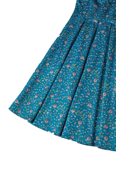 Close up View of Hedgehogs Blue Knee Length Tea Dress