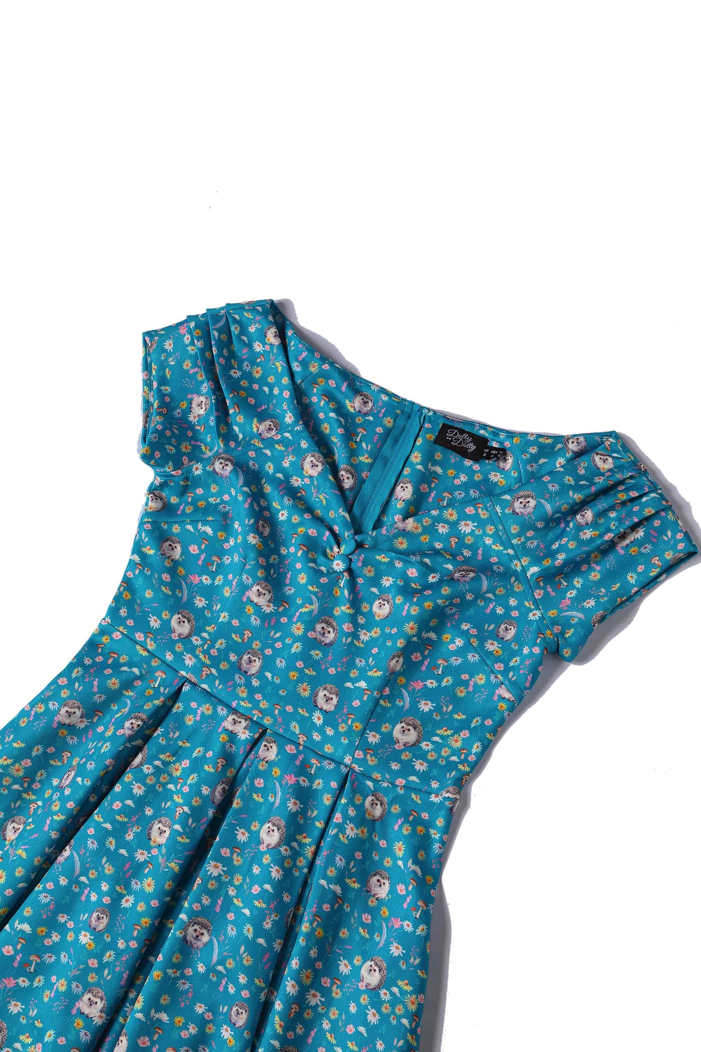Close up View of Hedgehogs Blue Knee Length Tea Dress