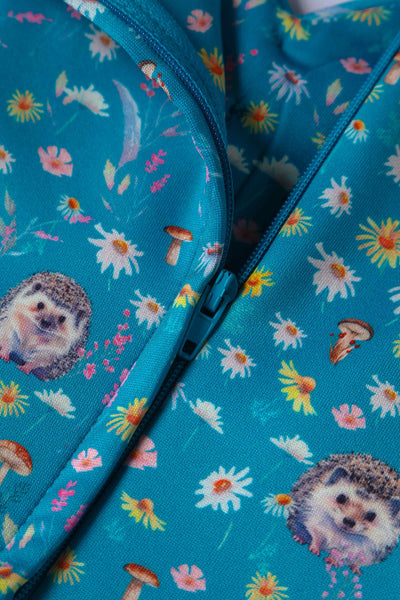 Close up View of Hedgehogs Blue Knee Length Tea Dress