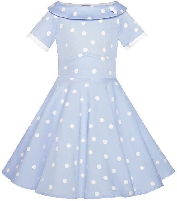 Girls Vintage Inspired Darlene Polka Dot Swing Dress In Baby Blue-White