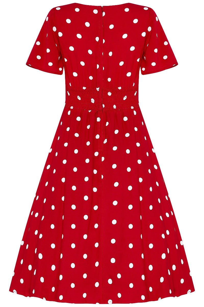 Janice Summer Tea Dress in Red/White Polka Dot Print