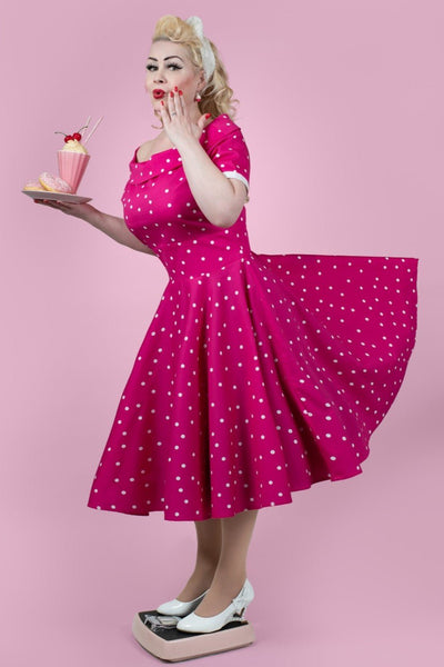 Hot Pink Polka Dot Swing Dress