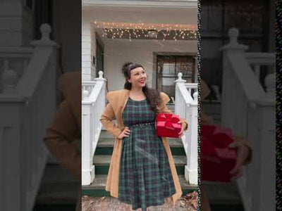 Annie Retro Check Swing Dress in Dark Green