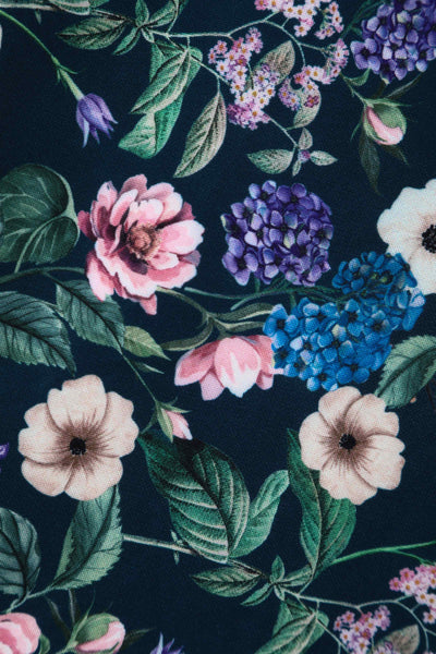 Hydrangea flower print in dark green swing dress