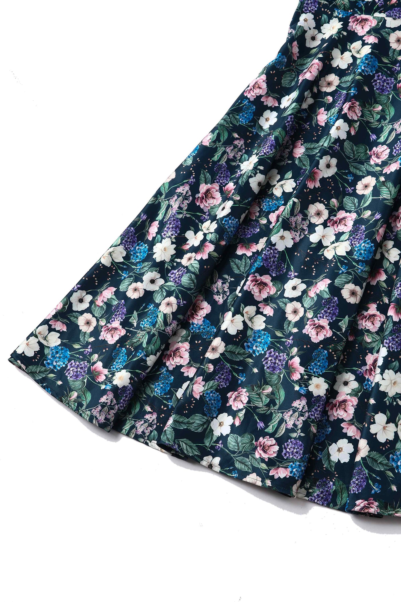 Hydrangea flower print in dark green swing dress