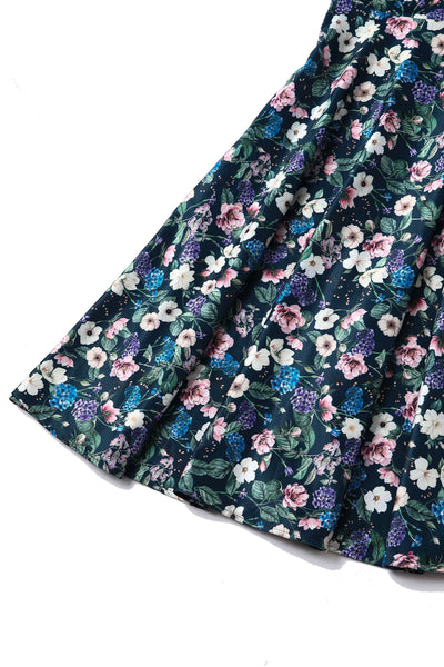 Hydrangea flower print in dark green swing dress