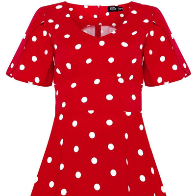 Janice Summer Tea Dress in Red/White Polka Dot Print