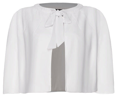 Sabrina tie shrug cape, in white, front view