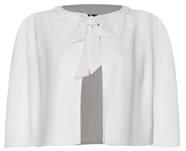 Sabrina tie shrug cape, in white, front view