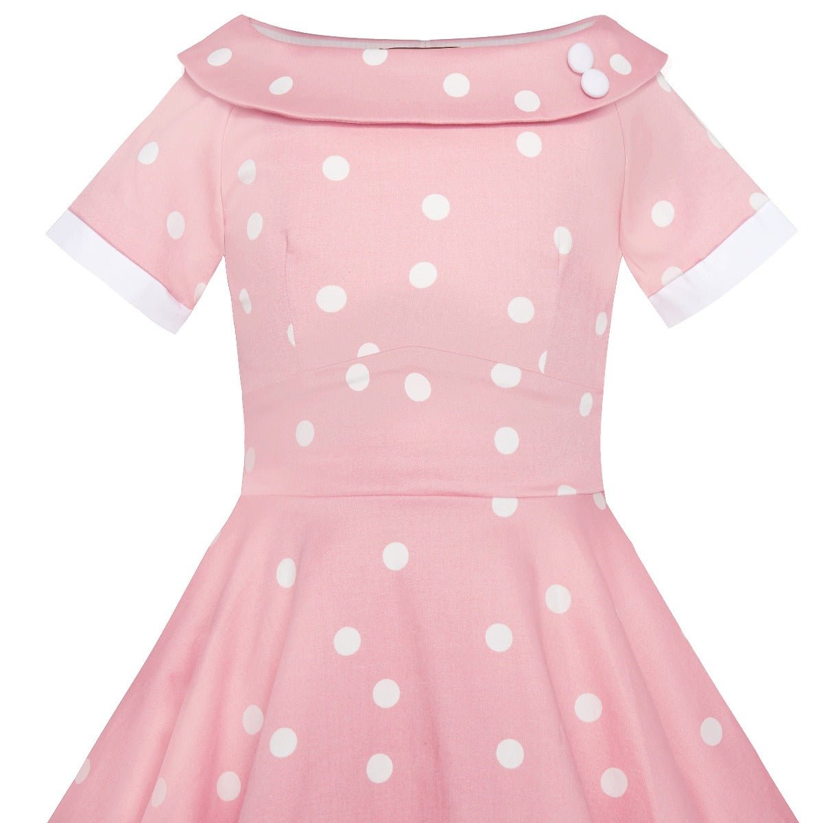 Girls Darlene Polka Dot Vintage Inspired Swing Dress In Baby Pink & White