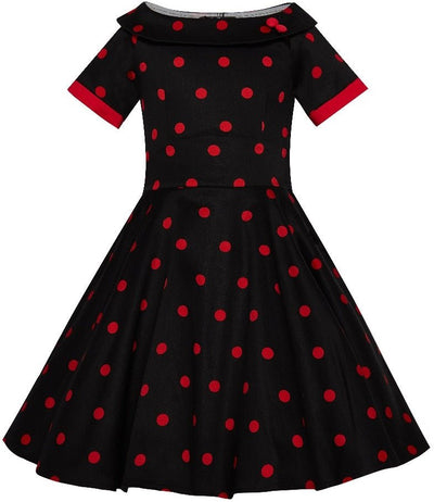 Children Darlene Swing Dress In Black & Red Polka Dot