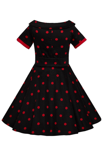 Children Darlene Swing Dress In Black & Red Polka Dot