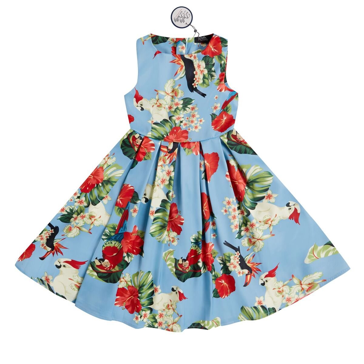 Vintage Inspired Floral Kid's Swing Dress in Light Blue
