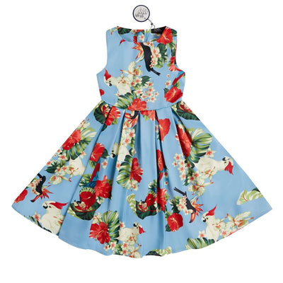 Vintage Inspired Floral Kid's Swing Dress in Light Blue
